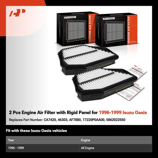 2 Pcs Engine Air Filter with Rigid Panel for 1996-1999 Isuzu Oasis