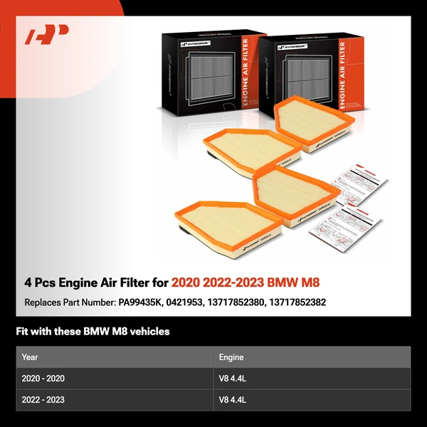 4 Pcs Engine Air Filter for 2020 2022-2023 BMW M8