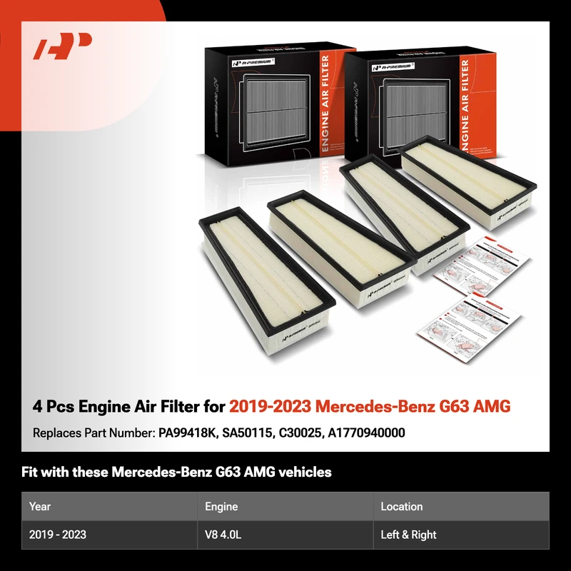 4 Pcs Engine Air Filter for 2019-2023 Mercedes-Benz G63 AMG