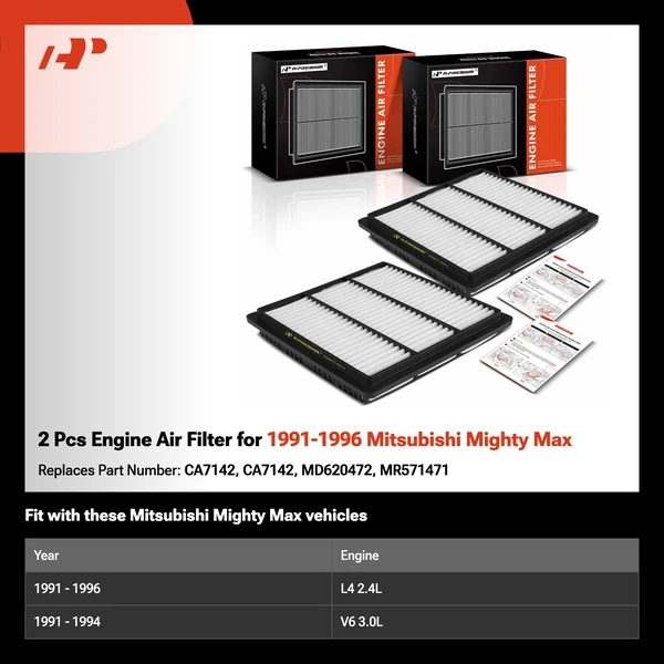2 Pcs Engine Air Filter for 1991-1996 Mitsubishi Mighty Max