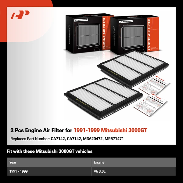 2 Pcs Engine Air Filter for 1991-1999 Mitsubishi 3000GT