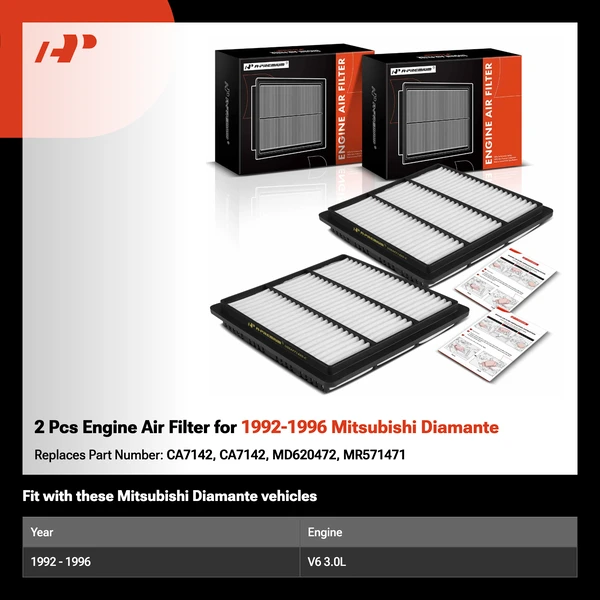 2 Pcs Engine Air Filter for 1992-1996 Mitsubishi Diamante