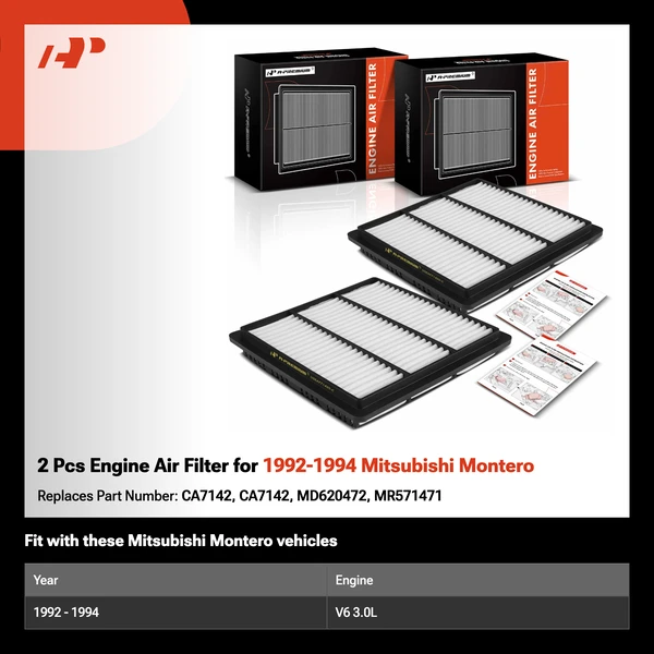 2 Pcs Engine Air Filter for 1992-1994 Mitsubishi Montero