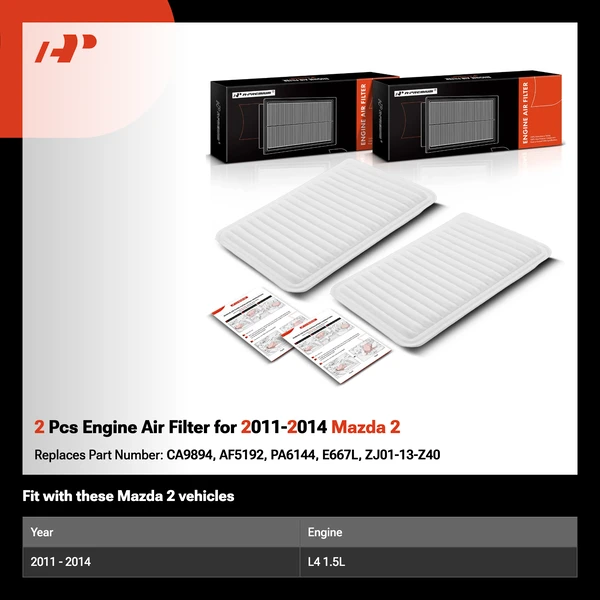 2 Pcs Engine Air Filter for 2011-2014 Mazda 2