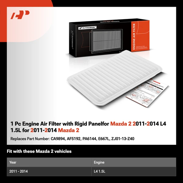 1 Pc Engine Air Filter with Rigid Panelfor Mazda 2 2011-2014 L4 1.5L for 2011-2014 Mazda 2