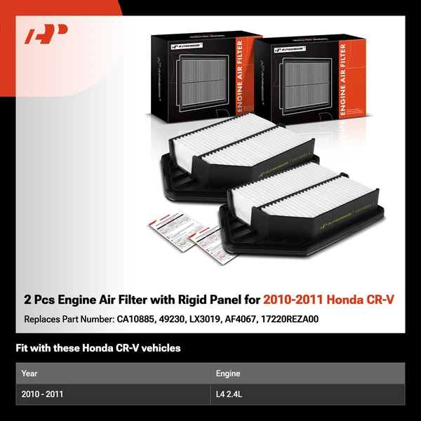 2 Pcs Engine Air Filter with Rigid Panel for 2010-2011 Honda CR-V