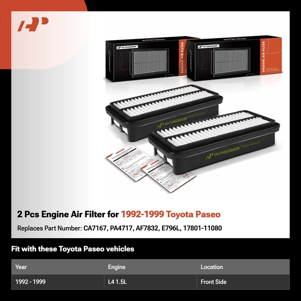 2 Pcs Engine Air Filter for 1992-1999 Toyota Paseo