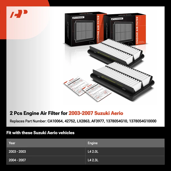 2 Pcs Engine Air Filter for 2003-2007 Suzuki Aerio