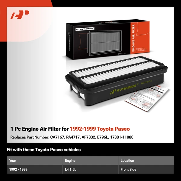 1 Pc Engine Air Filter for 1992-1999 Toyota Paseo