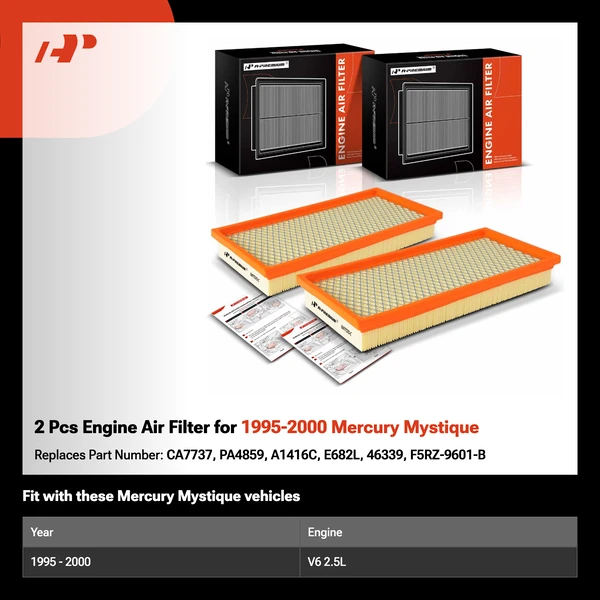 2 Pcs Engine Air Filter for 1995-2000 Mercury Mystique