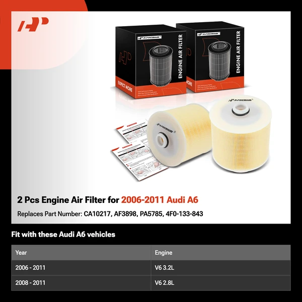 2 Pcs Engine Air Filter for 2006-2011 Audi A6