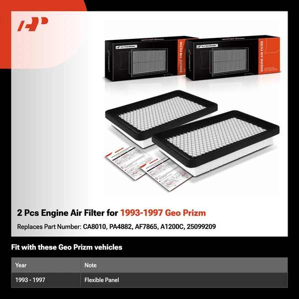 2 Pcs Engine Air Filter for 1993-1997 Geo Prizm