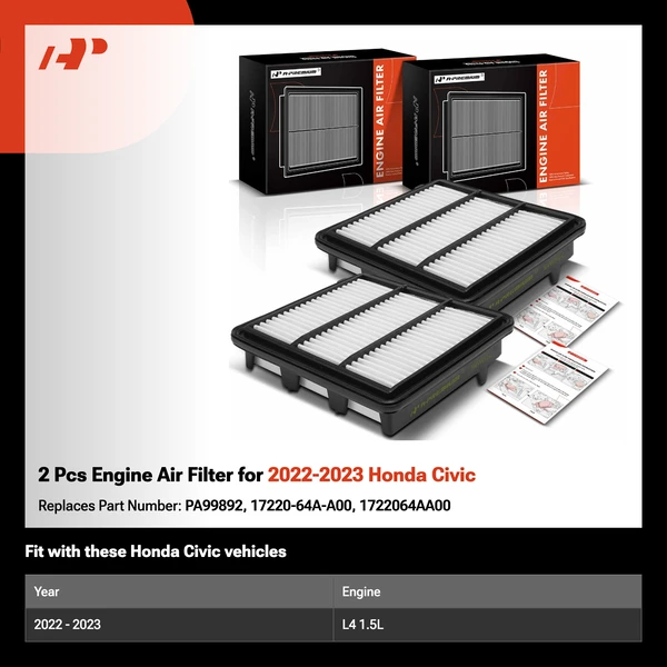 2 Pcs Engine Air Filter for 2022-2023 Honda Civic