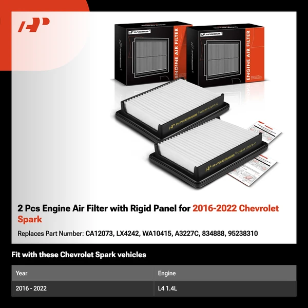 2 Pcs Engine Air Filter with Rigid Panel for 2016-2022 Chevrolet Spark