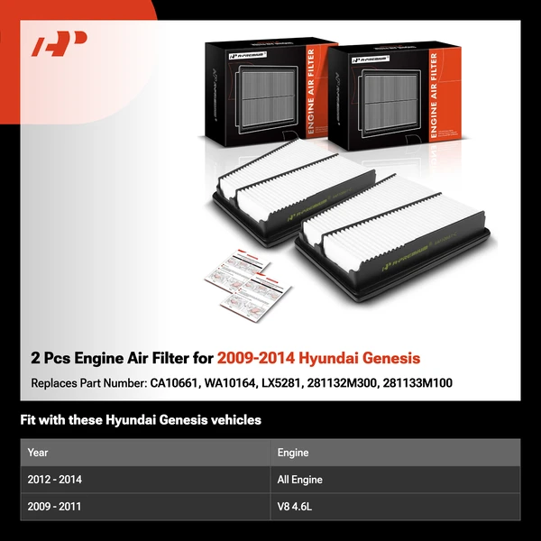 2 Pcs Engine Air Filter for 2009-2014 Hyundai Genesis