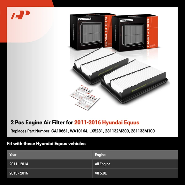 2 Pcs Engine Air Filter for 2011-2016 Hyundai Equus