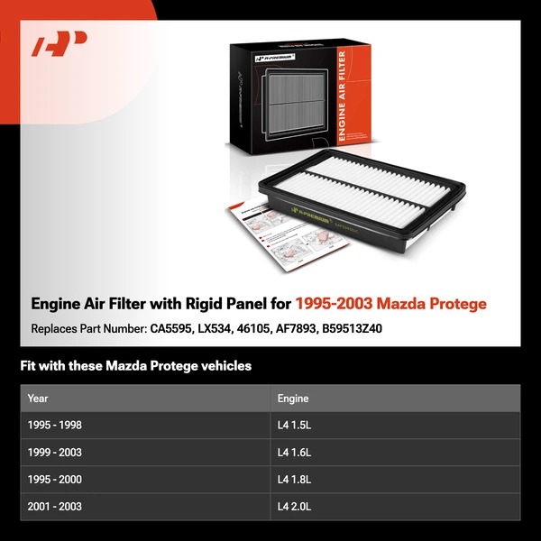 Engine Air Filter with Rigid Panel for 1995-2003 Mazda Protege