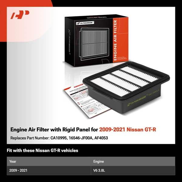 Engine Air Filter with Rigid Panel for 2009-2021 Nissan GT-R
