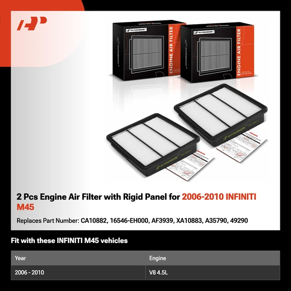 2 Pcs Engine Air Filter with Rigid Panel for 2006-2010 INFINITI M45