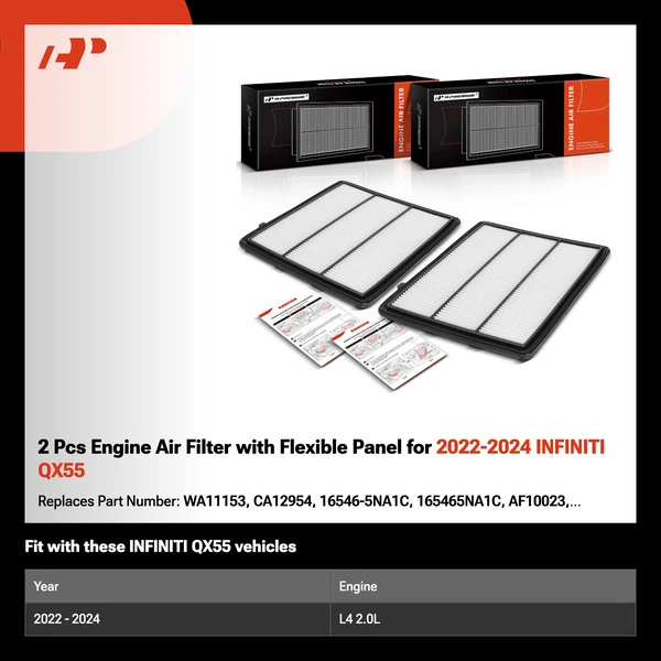 2 Pcs Engine Air Filter with Flexible Panel for 2022-2024 INFINITI QX55