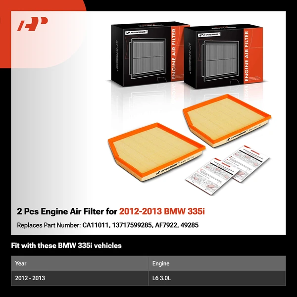 2 Pcs Engine Air Filter for 2012-2013 BMW 335i