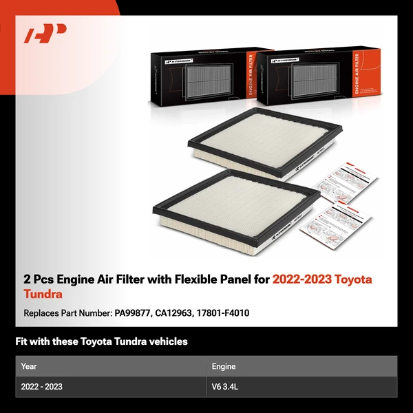 2 Pcs Engine Air Filter with Flexible Panel for 2022-2023 Toyota Tundra
