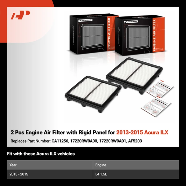 2 Pcs Engine Air Filter with Rigid Panel for 2013-2015 Acura ILX