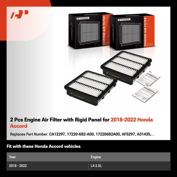 2 Pcs Engine Air Filter with Rigid Panel for 2018-2022 Honda Accord