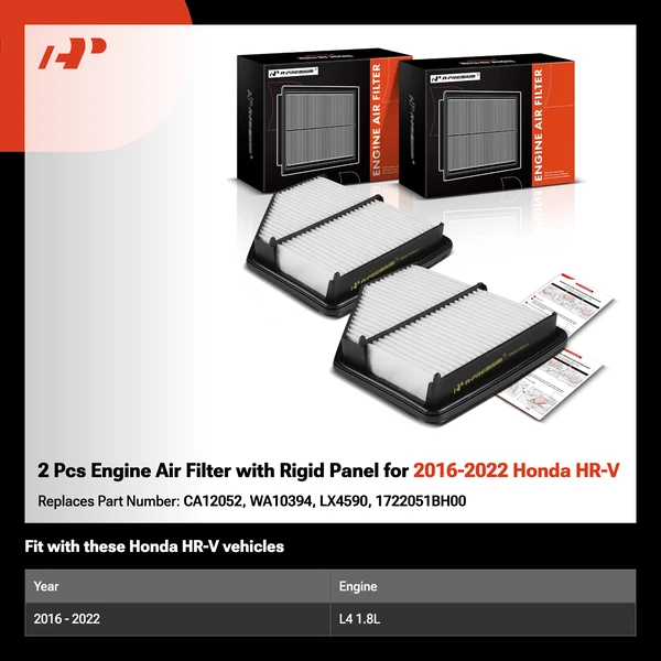 2 Pcs Engine Air Filter with Rigid Panel for 2016-2022 Honda HR-V