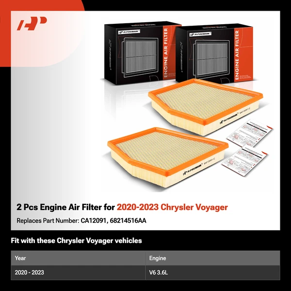 2 Pcs Engine Air Filter for 2020-2023 Chrysler Voyager