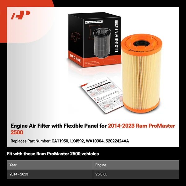 Engine Air Filter with Flexible Panel for 2014-2023 Ram ProMaster 2500
