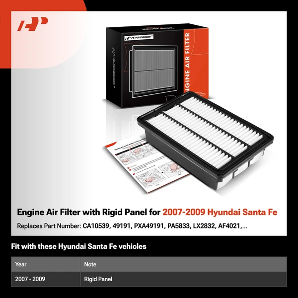 Engine Air Filter with Rigid Panel for 2007-2009 Hyundai Santa Fe