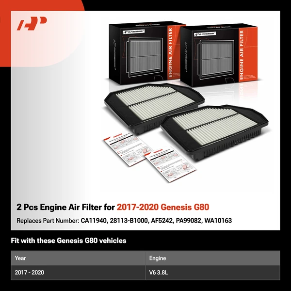 2 Pcs Engine Air Filter for 2017-2020 Genesis G80