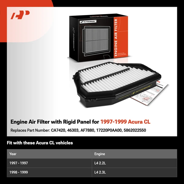 Engine Air Filter with Rigid Panel for 1997-1999 Acura CL