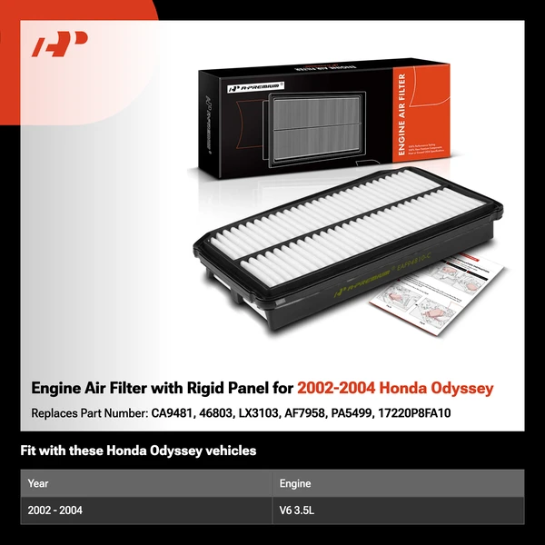 Engine Air Filter with Rigid Panel for 2002-2004 Honda Odyssey