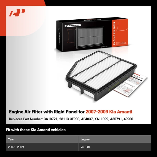 Engine Air Filter with Rigid Panel for 2007-2009 Kia Amanti