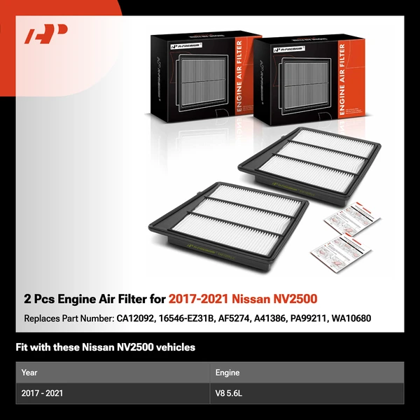 2 Pcs Engine Air Filter for 2017-2021 Nissan NV2500