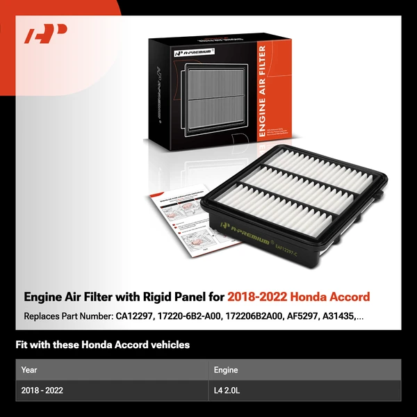 Engine Air Filter with Rigid Panel for 2018-2022 Honda Accord