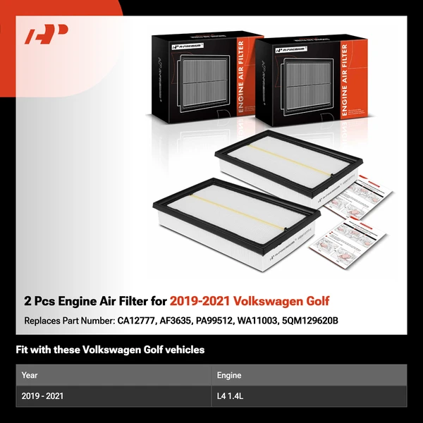 2 Pcs Engine Air Filter for 2019-2021 Volkswagen Golf