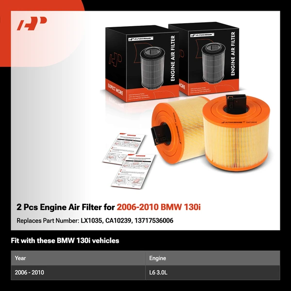 2 Pcs Engine Air Filter for 2006-2010 BMW 130i