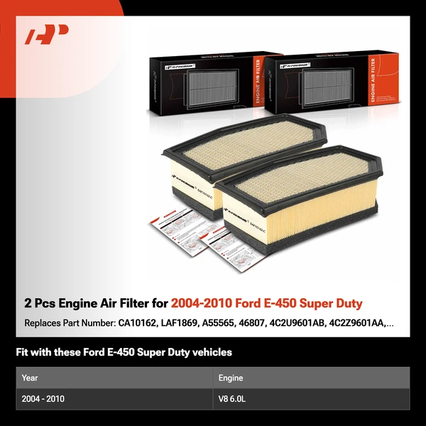 2 Pcs Engine Air Filter for 2004-2010 Ford E-450 Super Duty