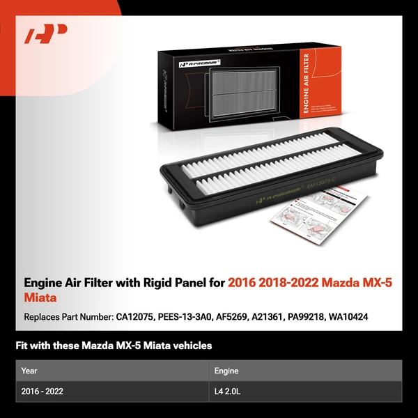Engine Air Filter with Rigid Panel for 2016 2018-2022 Mazda MX-5 Miata