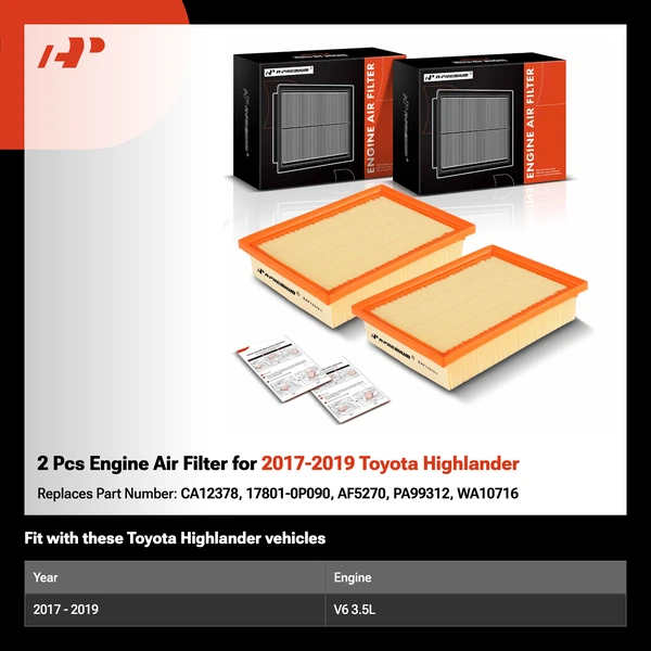 2 Pcs Engine Air Filter for 2017-2019 Toyota Highlander