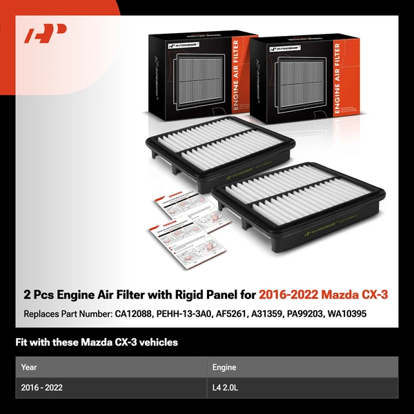 2 Pcs Engine Air Filter with Rigid Panel for 2016-2022 Mazda CX-3