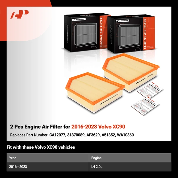 2 Pcs Engine Air Filter for 2016-2023 Volvo XC90