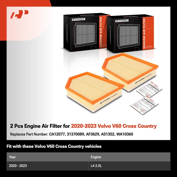 2 Pcs Engine Air Filter for 2020-2023 Volvo V60 Cross Country