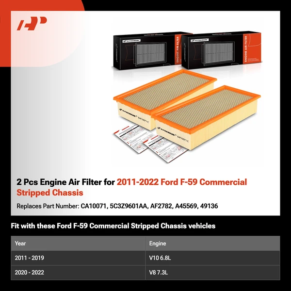 2 Pcs Engine Air Filter for 2011-2022 Ford F-59 Commercial Stripped Chassis