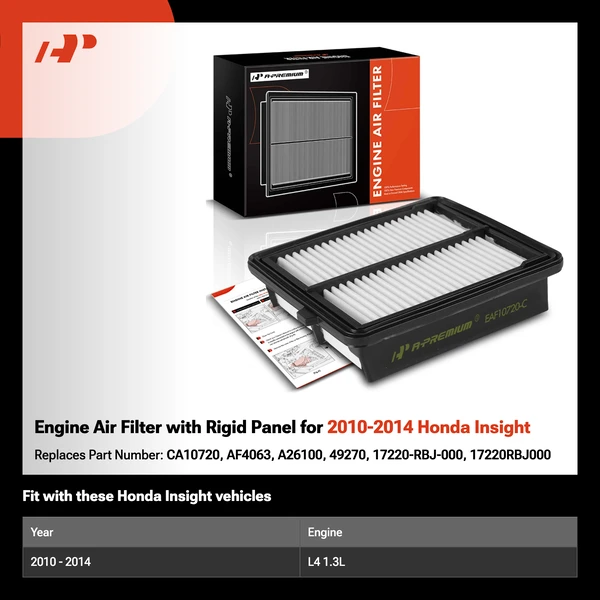 Engine Air Filter with Rigid Panel for 2010-2014 Honda Insight
