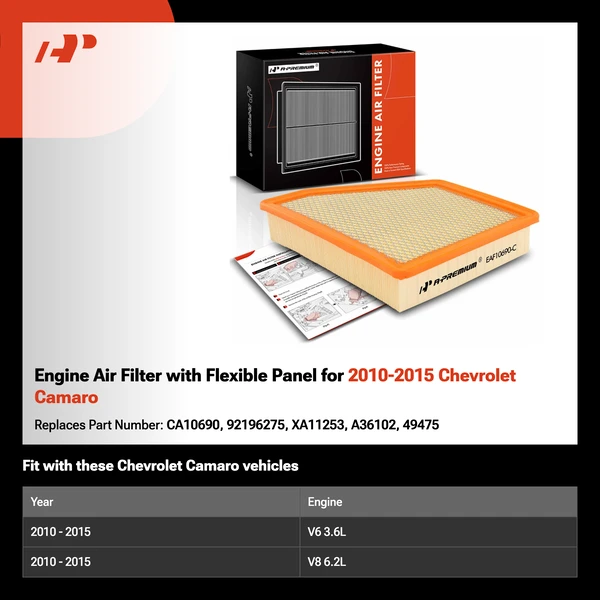 Engine Air Filter with Flexible Panel for 2010-2015 Chevrolet Camaro