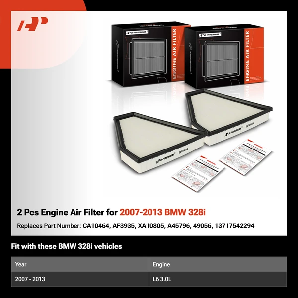 2 Pcs Engine Air Filter for 2007-2013 BMW 328i